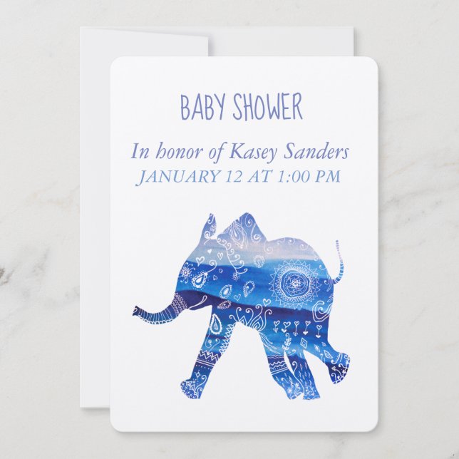 Mandala Elephant Baby shower Invitation Card (Front)