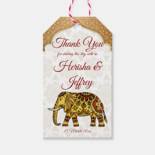 Mandala elephant Indian wedding favour Gift Tags