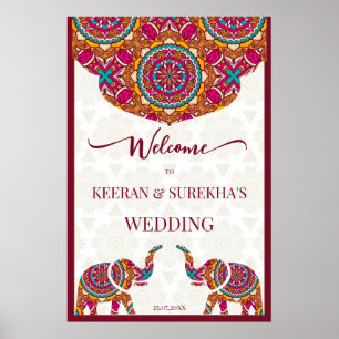 Mandala elephant Indian wedding welcome sign