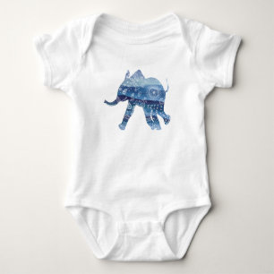 Mandala elephant Jersey Bodysuit, White Baby Bodysuit