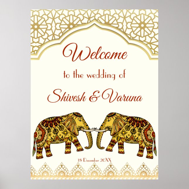 Mandala elephants Indian border Indian wedding Foa Poster (Front)