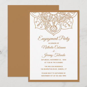 Mandala Engagement Party Brown Boho Indian Modern Invitation