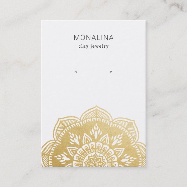 Mandala Faux Gold Foil Earring Jewellery Display  Business Card (Front)