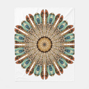 Mandala Feathers Watercolor: Natural Lace Design Fleece Blanket