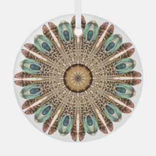 Mandala Feathers Watercolor: Natural Lace Design Glass Tree Decoration