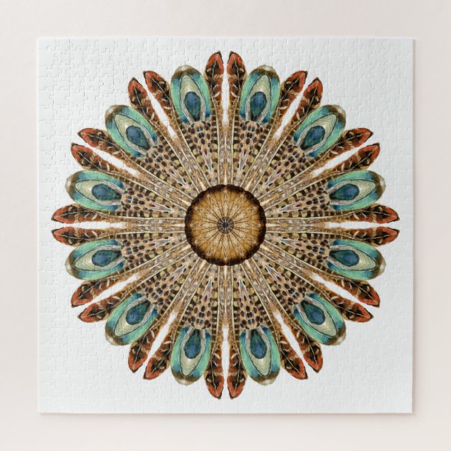 Mandala Feathers Watercolor: Natural Lace Design Jigsaw Puzzle (Vertical)