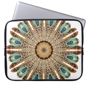 Mandala Feathers Watercolor: Natural Lace Design Laptop Sleeve