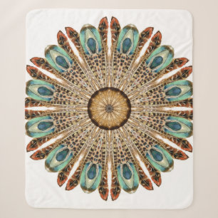 Mandala Feathers Watercolor: Natural Lace Design Sherpa Blanket