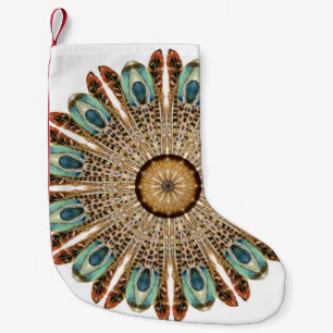 Mandala Feathers Watercolor: Natural Lace Design Small Christmas Stocking