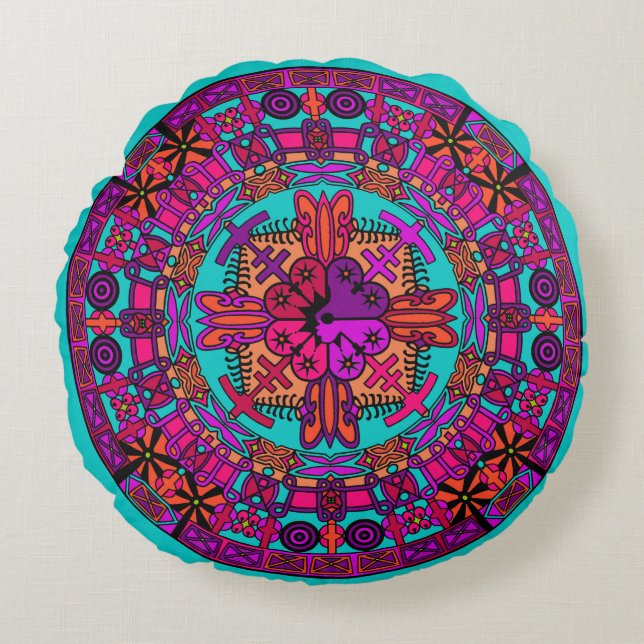 Mandala Floor Pillow Cushion - Teal (Front)
