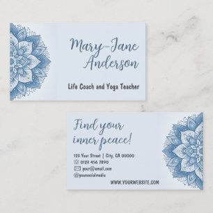 Mandala Floral Design Yoga Studio Pastel Baby Blue Business Card