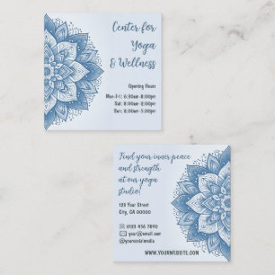 Mandala Floral Design Yoga Studio Sky Blue Pastel Square Business Card