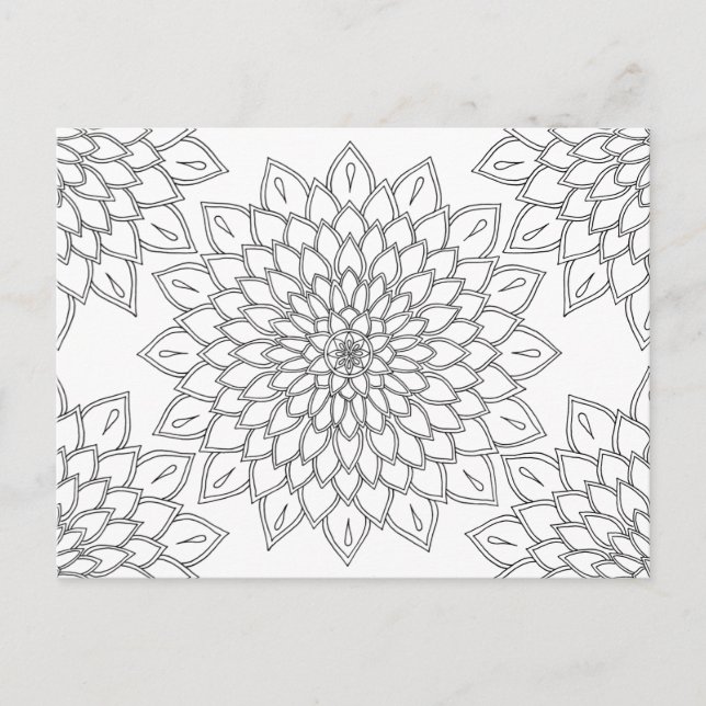 Mandala Floral Dhalia Pattern Adult Colouring Postcard (Front)