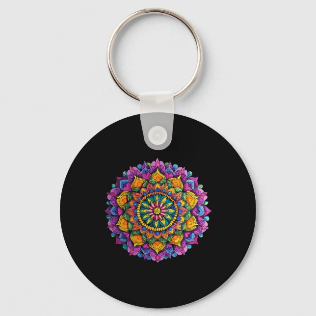 Mandala Floral Zen Vibrant Circular Pattern  Key Ring (Front)