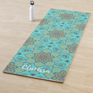 Mandala Flower Circle Pattern Ocean Blue Yoga Mat