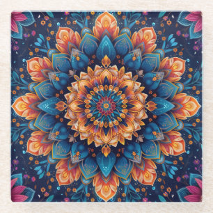 Mandala Flower Digital Art Style-23907. Glass Coaster