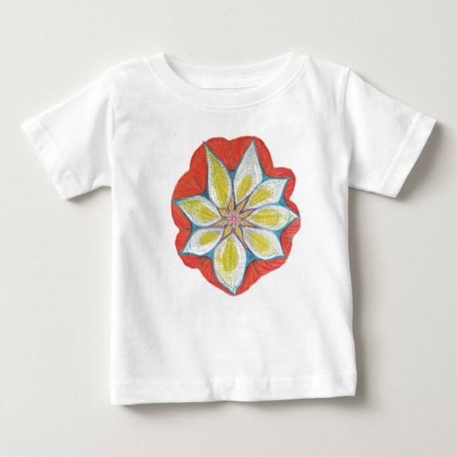Mandala flower Drawing Toddler Ruffle Tee, White Baby T-Shirt (Front)
