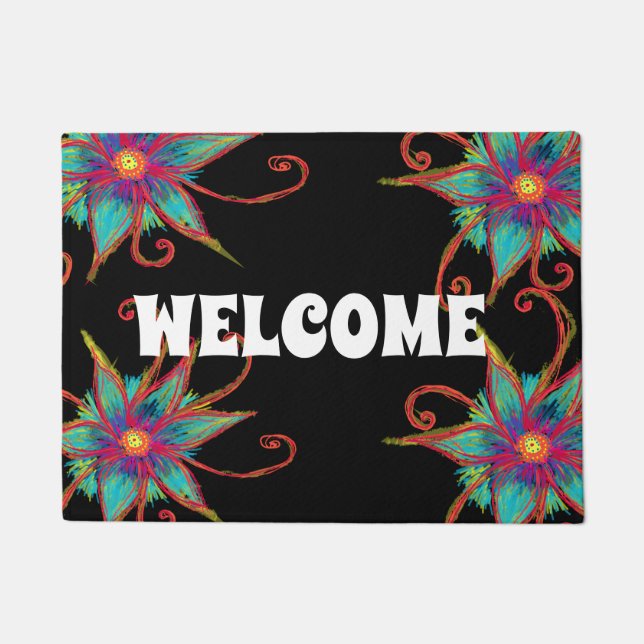Mandala flower Drawing Welcome Doormat (Front)