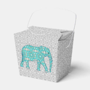 Mandala flower elephant - turquoise, grey & white favour box