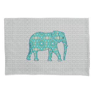 Mandala flower elephant - turquoise, grey & white pillowcase