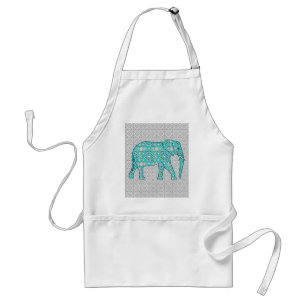 Mandala flower elephant - turquoise, grey & white standard apron