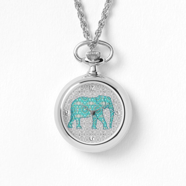 Mandala flower elephant - turquoise, grey & white watch (Front)