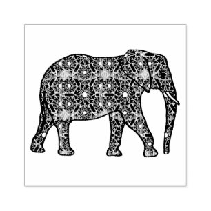 Mandala flower embellished elephant rubber stamp