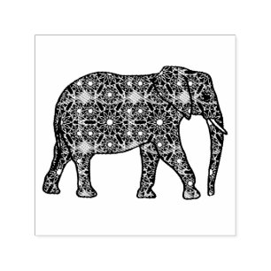 Mandala flower embellished elephant self-inking stamp