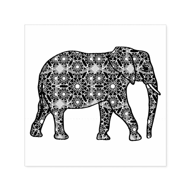 Mandala flower embellished elephant self-inking stamp (Design)