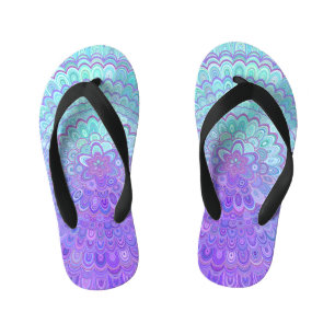 Mandala Flower in Light Blue and Purple Kid's Flip Flops