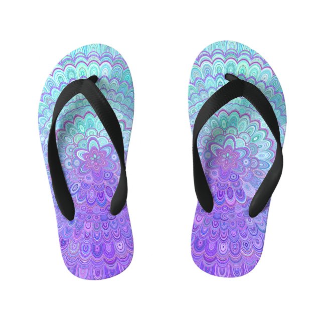 Mandala Flower in Light Blue and Purple Kid's Flip Flops (Footbed)