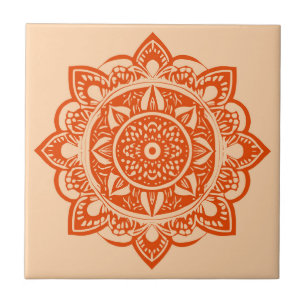 Mandala Flower in Mandarin Orange Tile