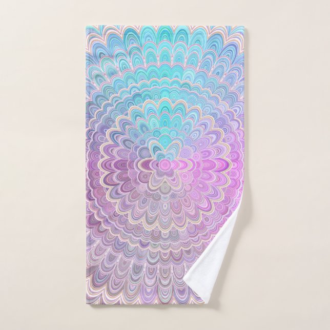 Mandala Flower in Pastel Pink and Light Blue Hand Towel (Hand Towel)