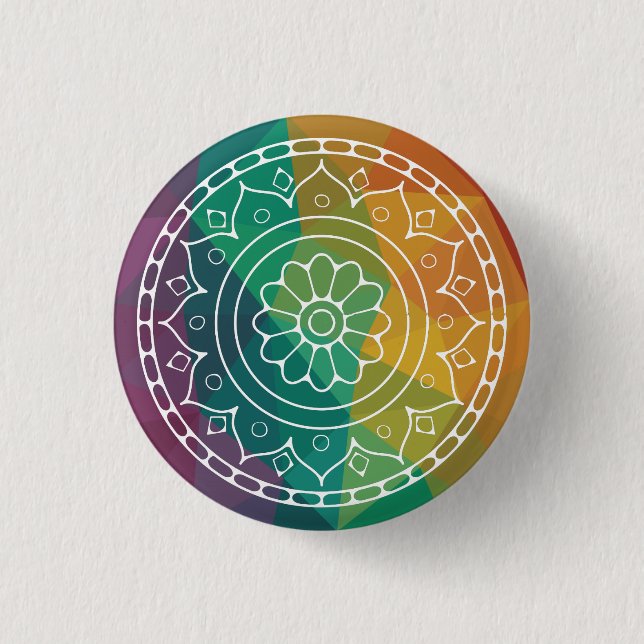 Mandala flower in rainbow colourful boho  3 cm round badge (Front)