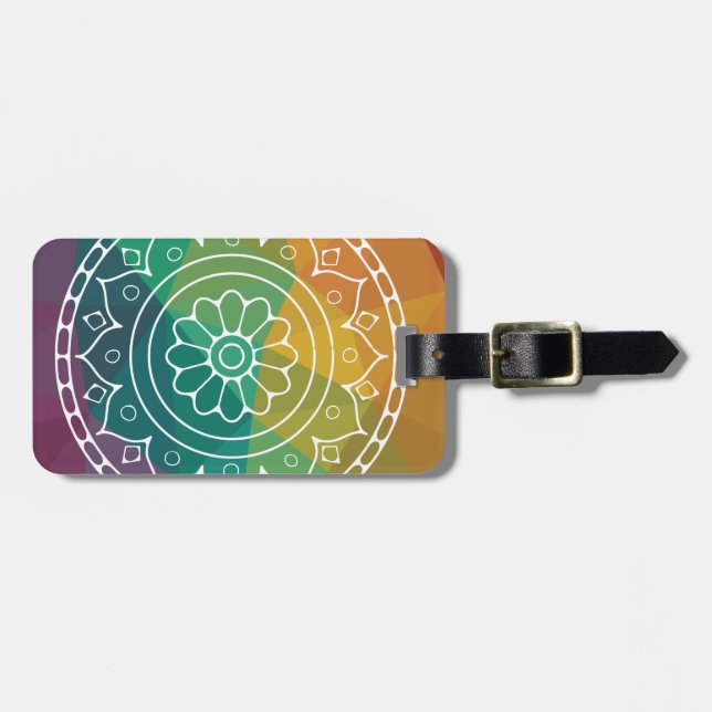 Mandala flower india rainbow boho chic luggage tag (Front Horizontal)