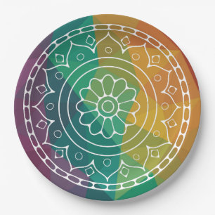 Mandala flower india rainbow boho colourful design paper plate