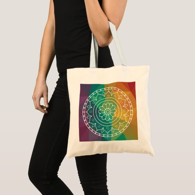Mandala flower india rainbow boho colourful design tote bag (Front (Product))