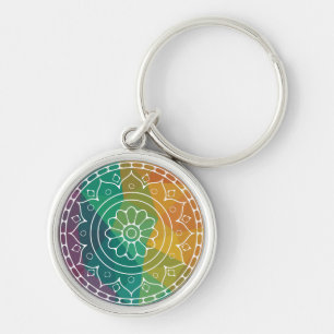 Mandala flower india rainbow colorful boho key ring