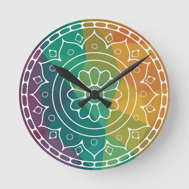 Mandala flower india rainbow colourful boho  round clock (Front)