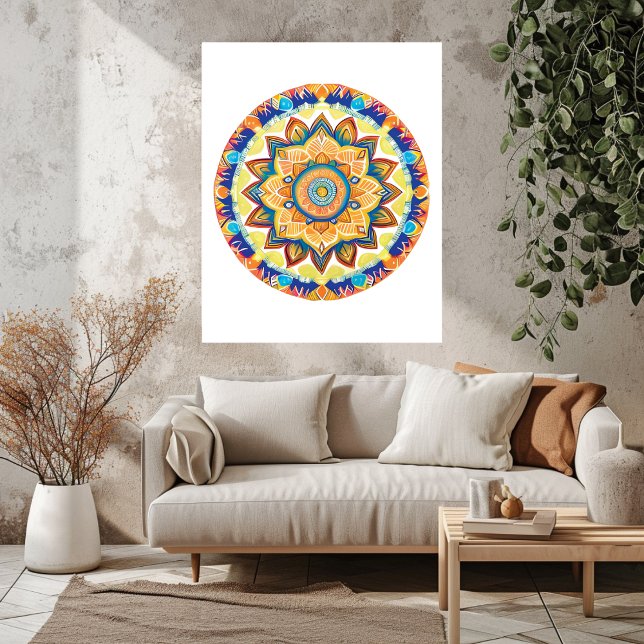 Mandala Flower Magic Blue Watercolor  Photo Print (Mandala Flower Magic Blue Watercolor Photo Print)