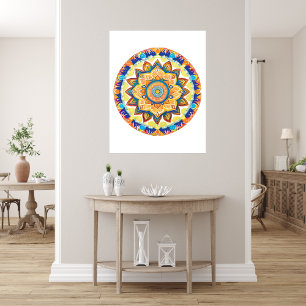 Mandala Flower Magic Blue Watercolor  Photo Print