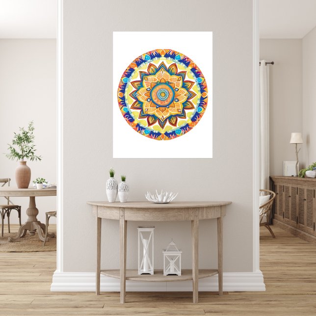 Mandala Flower Magic Blue Watercolor  Photo Print (Mandala Flower Magic Blue Watercolor Photo Print)