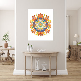 Mandala Flower Magic Orange Watercolor  Photo Print