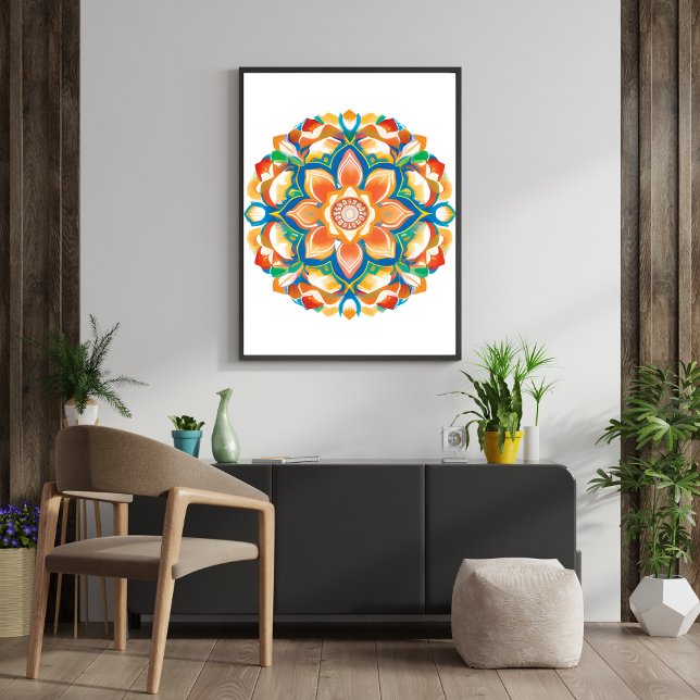 Mandala Flower Magic White Watercolor  Photo Print (Mandala Flower Magic White Watercolor Photo Print)