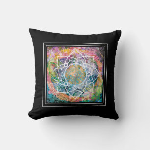 Mandala Flower Mixed Media Bohemian Yoga Pink Cushion