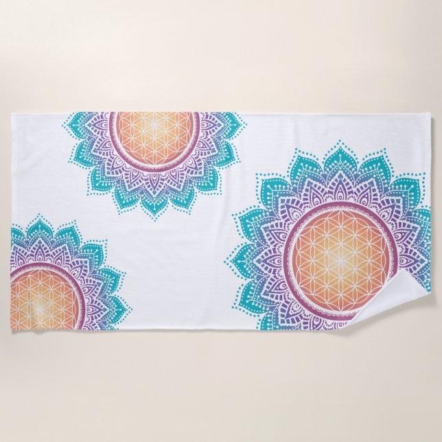 Mandala Flower of life sun Beach Towel (Front)