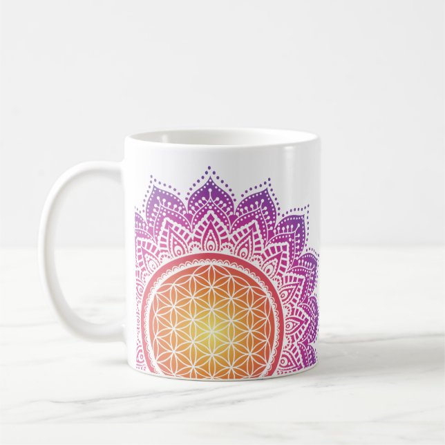 Mandala Flower of life sun rising Coffee Mug (Left)