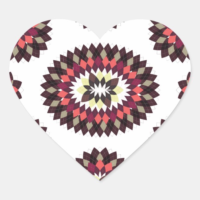 Mandala Flower Pattern Heart Sticker (Front)