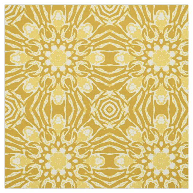 Mandala Flower Pattern - Mustard Gold and Yellow  Fabric (Swatch)