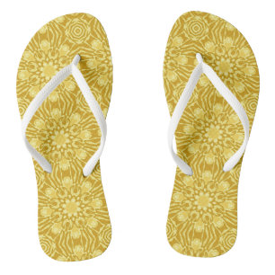 Mandala Flower Pattern - Mustard Gold and Yellow   Flip Flops